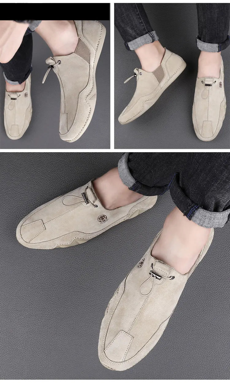 Breathable Light Anti-slip Outdoor Flat Shoes for Men Casual Driving Shoes Genuine Leather Boat Shoes Soft Sole Footwear