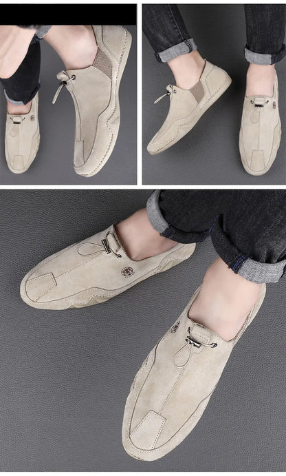 Breathable Light Anti-slip Outdoor Flat Shoes for Men Casual Driving Shoes Genuine Leather Boat Shoes Soft Sole Footwear