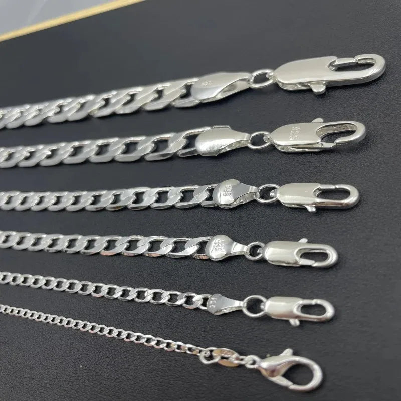 925 Sterling Silver Necklace 2-12mm Width 40-75cm Long Chain Lobster Clasp Men and Women Engagement Jewelry