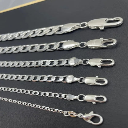 925 Sterling Silver Necklace 2-12mm Width 40-75cm Long Chain Lobster Clasp Men and Women Engagement Jewelry