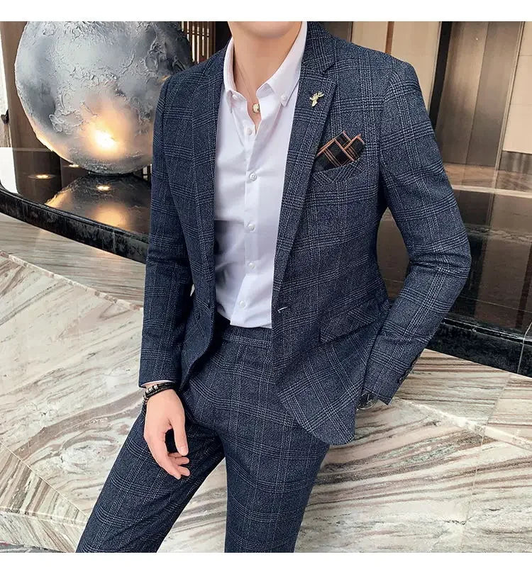 Hemp Suit (Blazer + Pants) Men's Fashion Hosts British Style Work Business Wedding Casual Art Style Elegant Gentleman Suit M-5XL