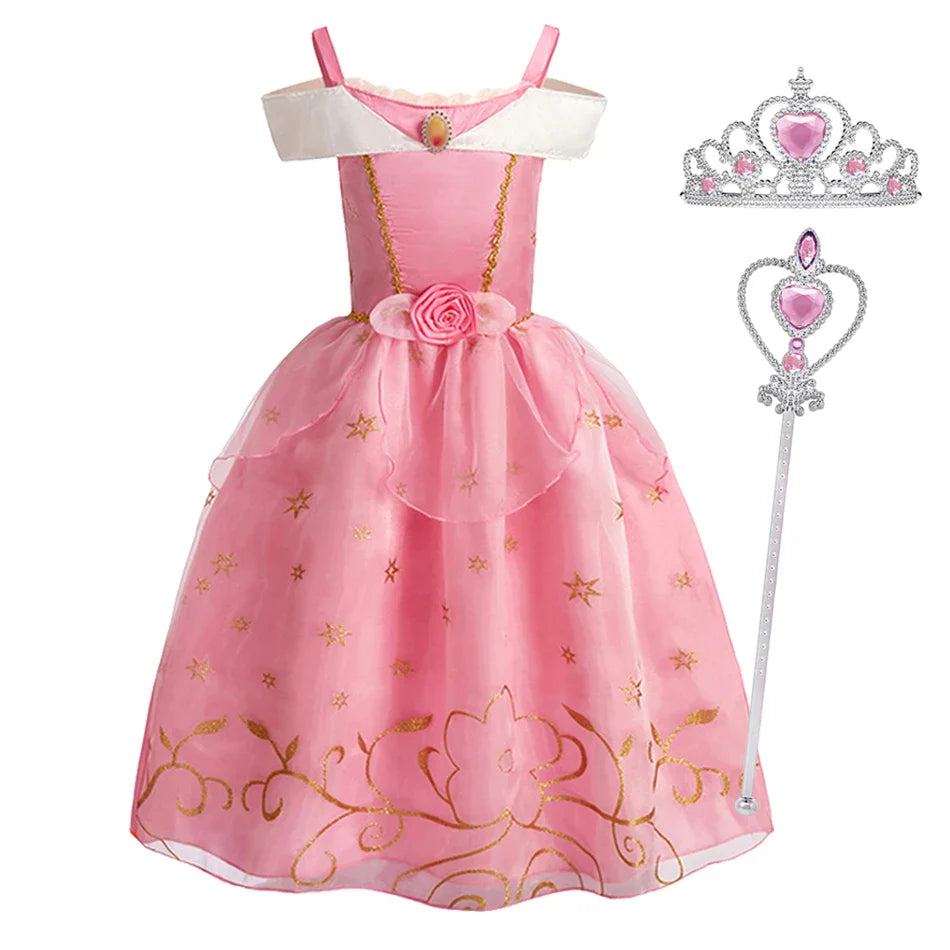 Girls Costume Sleeping Beauty Aurora Princess Party Rapunzel Halloween Snow White Cosplay Costume Kid Cinderella Dress up