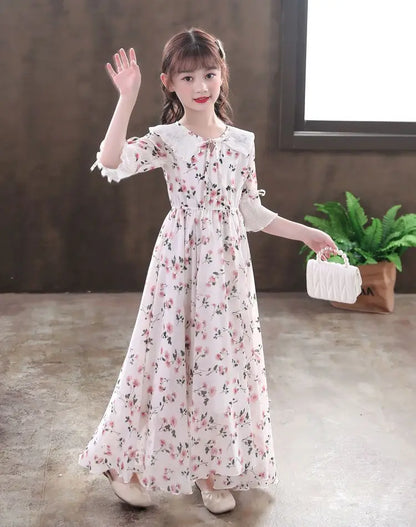 Long Floral Princess Party Dress for Girls 5-16Y Summer Elegant Bohemian Chiffon Maxi Dresses Teenage Girl Holiday Clothes 13 14