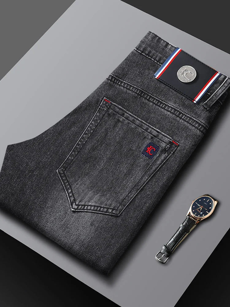 2026 New Men's Slim Fit Straight Leg Jeans European Style Versatile Business Casual Stretchy Long Pants