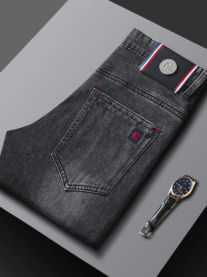 2026 New Men's Slim Fit Straight Leg Jeans European Style Versatile Business Casual Stretchy Long Pants
