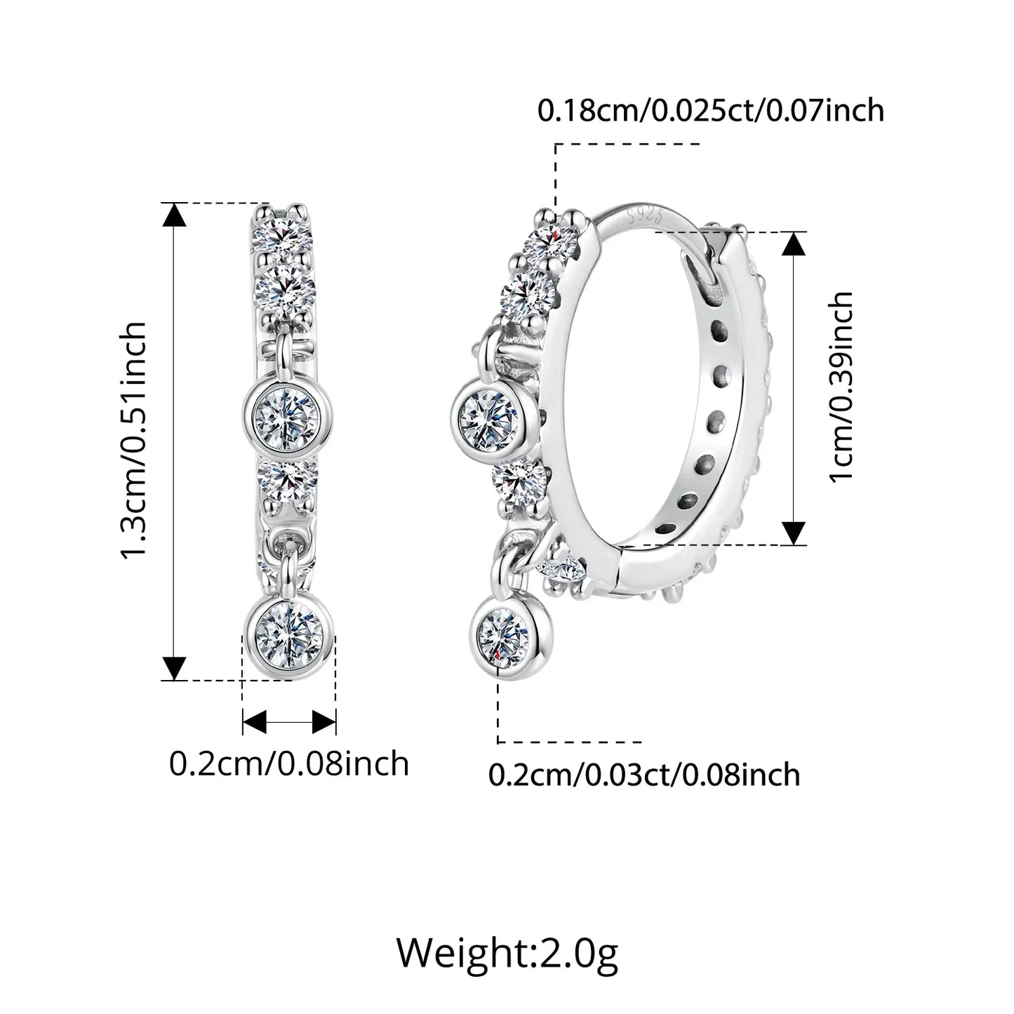 Elegant Moissanite Hoop Earrings for Women Minimalist 925 Sterling Silver D Color Round Cut Lab Diamond Earrings