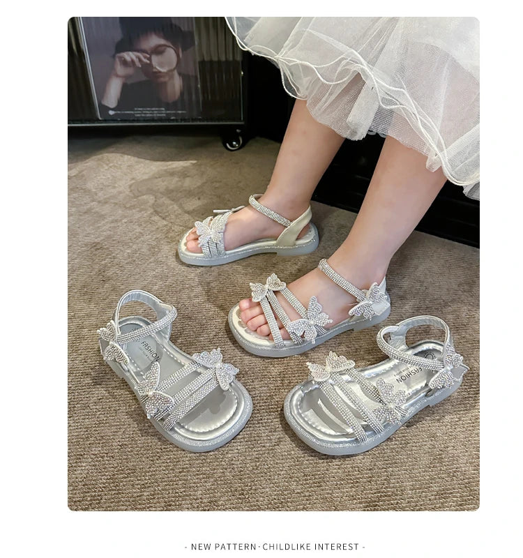 Kids Strappy Sandals for Girls 2025 New Summer Toddler Beach Shoes with Sparkly Sequins Soft Sole  Princess Girls Party Flats