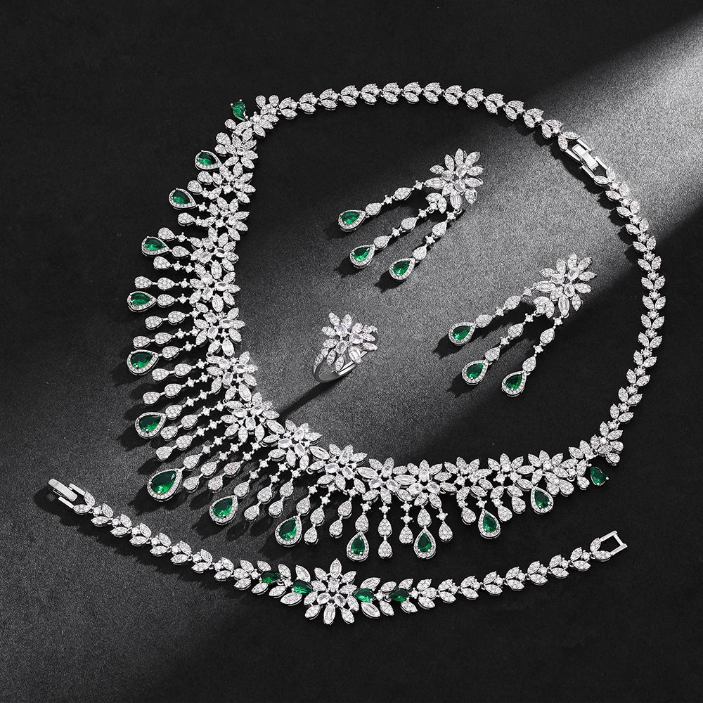 2024 Hot Sale 4 Pieces Super Luxury Cubic Zirconia Bridal Jewelry Set Nigeria Dubai Jewelry Set Bridal Accessories