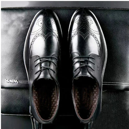 Men's Dress Brogues Elevator Shoes Platform Breathable Casual Business Luxury Genuine Leather Heightening Shoes 6 CM Taller Man