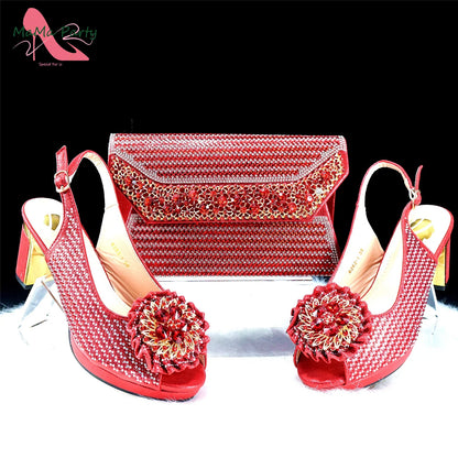 Italian Women Shoes Matching Bag Set in Green Color 7 CM Comfortable Heels with Plaform Elegant Peep Toe Sandals