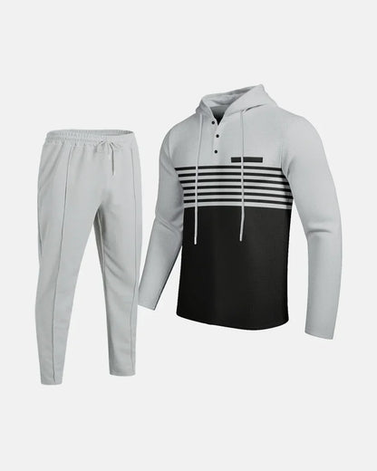 New Men's Waffle Casual Set Outdoor Four Seasons Versatile Trendy Stripe Color blocked Hoodie, Casual Pants Two Piece Set