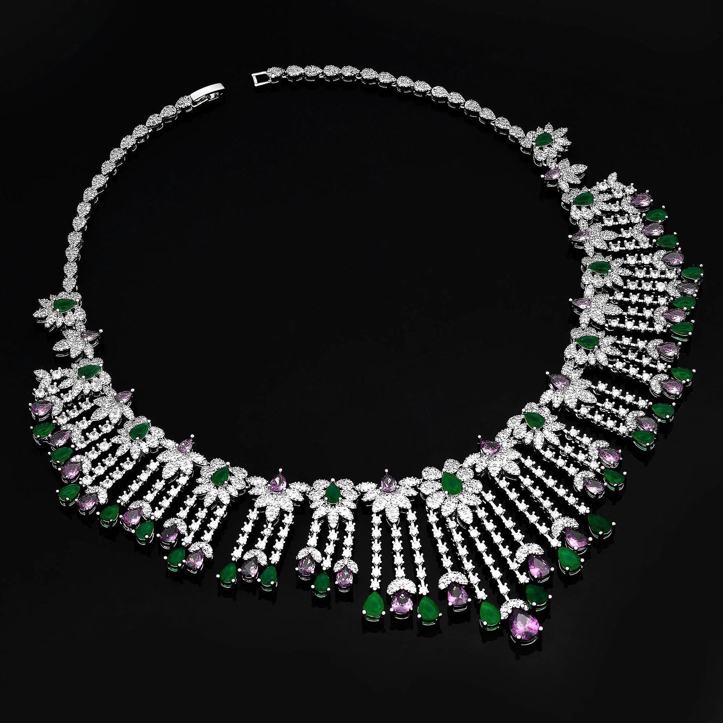 2024 Novo Conjunto de Joias de Luxo 4 Peças com Zircônia Cúbica para Noiva, Conjunto de Colar com Cristais, Conjunto de Joias de Dubai, Nigéria