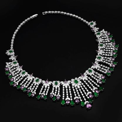 2024 Novo Conjunto de Joias de Luxo 4 Peças com Zircônia Cúbica para Noiva, Conjunto de Colar com Cristais, Conjunto de Joias de Dubai, Nigéria