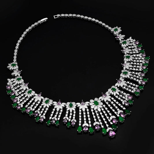 2024 New Cube Zirconia Luxury 4-piece Bride Wedding Jewelry Set Crystal Necklace Set Dubai Jewelry Set Nigeria