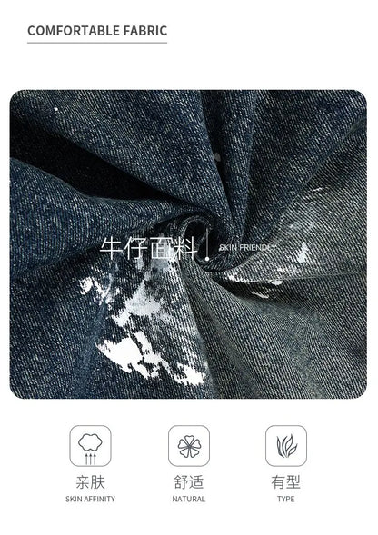New street graffiti ripped painted jeans for men, straight-leg, loose, wide-leg, trendy brand, stylish high-end