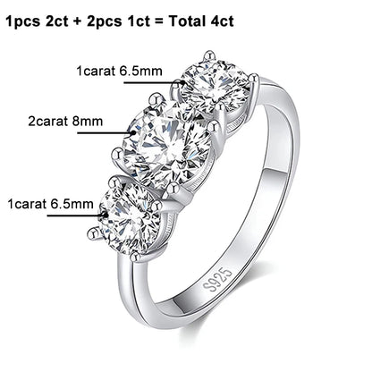 4CT Moissanite Engagement Ring for Women 3-stone S925 Sterling Silver with Gold Plated Wedding Band Promise Diamond Rings