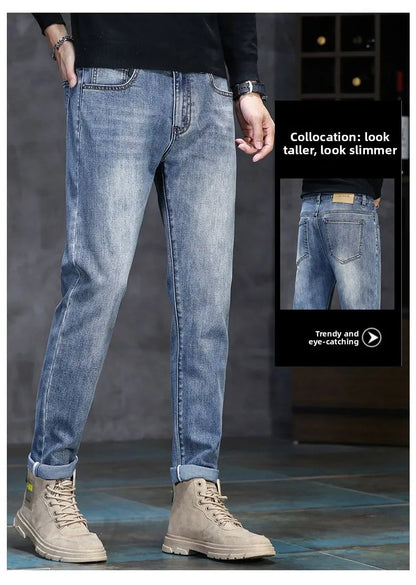 New Autumn/Winter 2026 Young Men Slim Stretch Jeans Straight Men High Waist Young Men Fashion Men's Trousers Jeans Pants