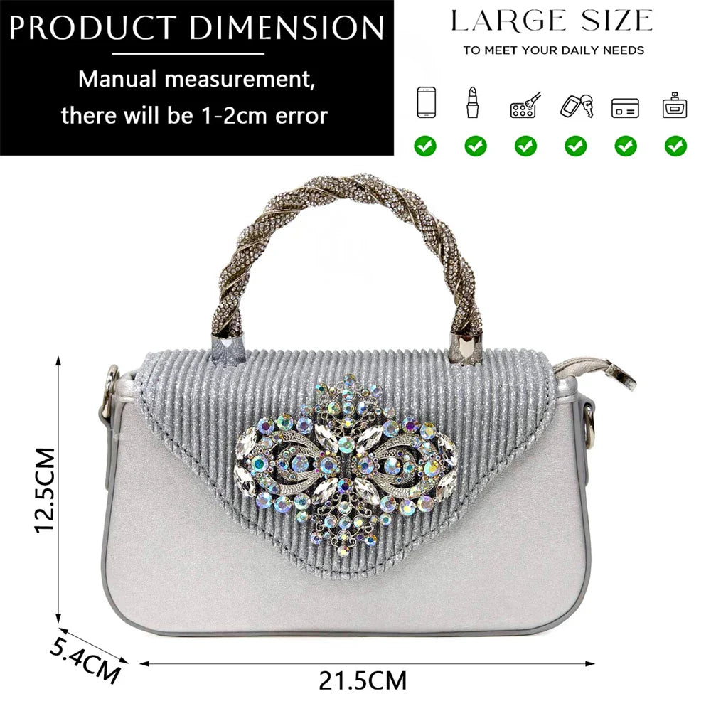 Nigerian Women's Pink High Heel Frosted Crystal Shiny Rhinestone Party Italian Design Pointed Shoes And Bag Set