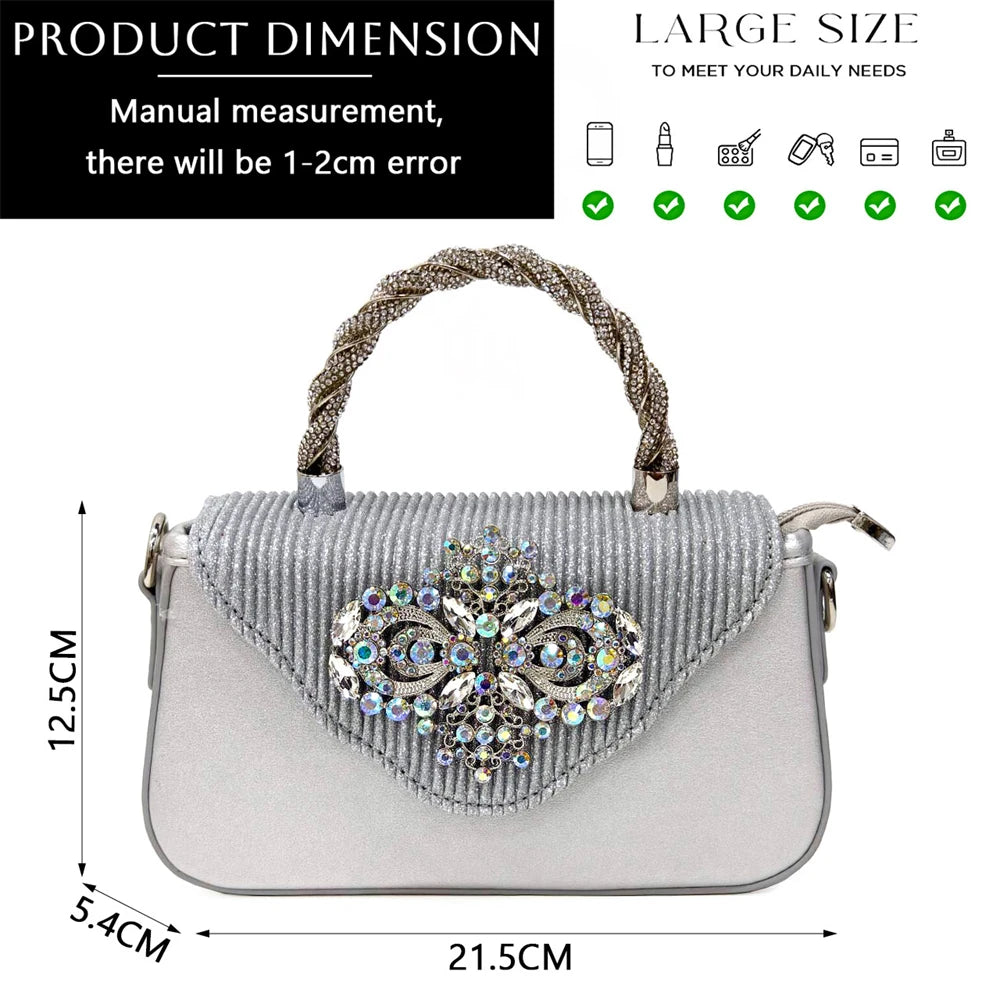 Latest Wedding Pointed Toe Women's Shoes High Heel White Color Rhinestones Party Ladies Shoes And Bag Set
