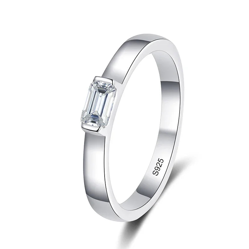 0.5ct 4x6mm Emerald Cut Moissanite Engagement Ring Women Bridal Proposal Rings S925 Sterling Silver Bands Wedding Band