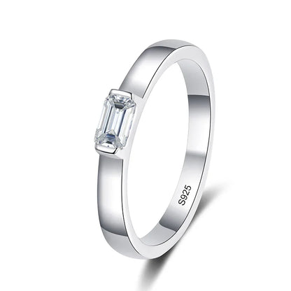 0.5ct 4x6mm Emerald Cut Moissanite Engagement Ring Women Bridal Proposal Rings S925 Sterling Silver Bands Wedding Band