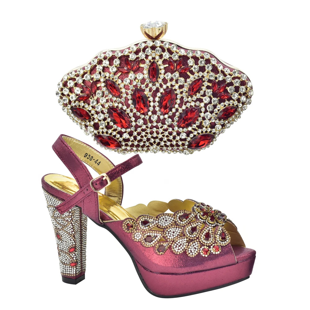 New Arrival Italian Party Shoes and Bag Set Decorated with Rhinestone African Women Wedding Shoes Bride Plus Size Women Shoes 43