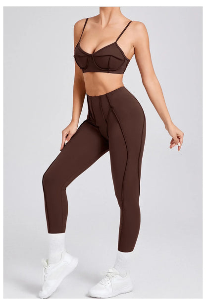 Yoga Sports Fitness Sets High Waist Hip-lifting Trousers Open Back Bra Suit Casual Running Workout Gym Leggings Sexy Sets Women