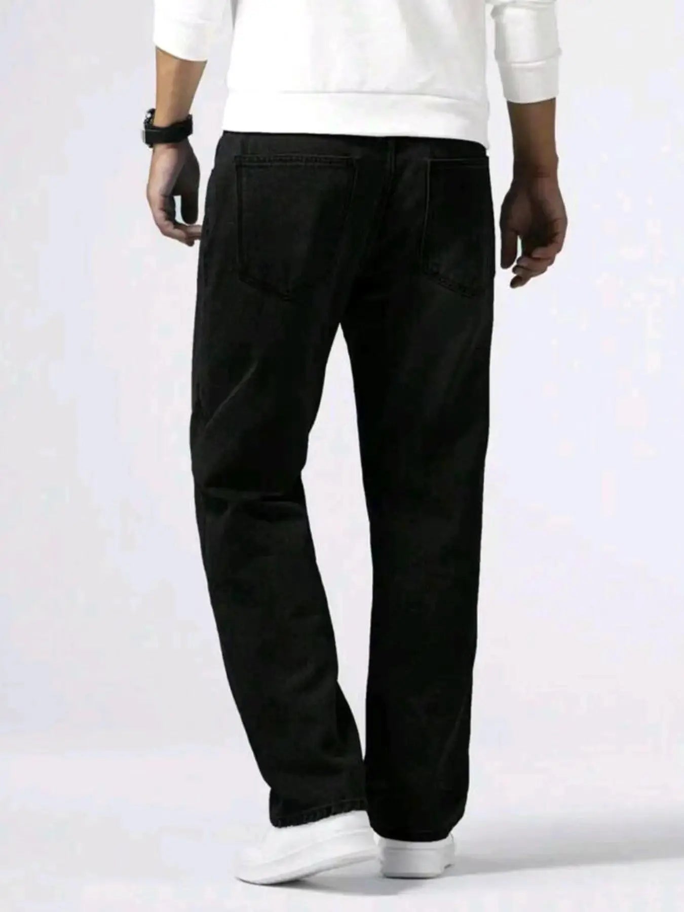 New Spring Autumn Straight Jeans Micro Elastic Versatile Pure Black Casual Denim Pants Men's Solid Color Baggy Regular Trousers