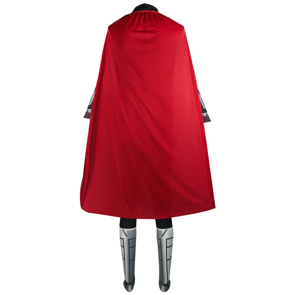 Thor Jane Cosplay Costume Adult Boys Girl Jumpsuit Halloween COS Bodysuit Carnival Party Outfits Cape for Men Women Boy Girl