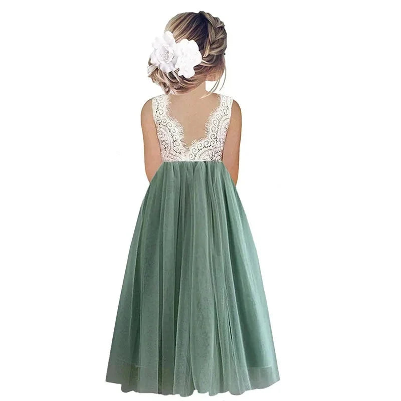 Vestido de Festa Princesa Renda para Menina Bebê Crianças Vestidos de Aniversário de Casamento de Verão Roupa Infantil 2 4 6 8 10 12 14