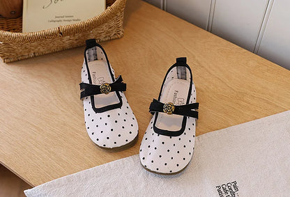 Girls' Casual Shoes, Polka Dot Mesh Princess Cute Bow Spring Summer 2026 Suitable Toddlers, Medium Large Children Wedding Party