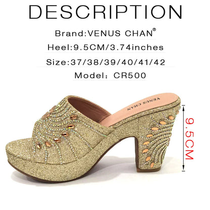 Women's Shoes High Heels Sexy Ladies Party Wedding Pattern Embroidery Mules Shoes and Bags Set for Italian