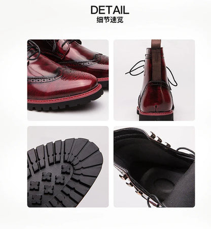 Men Lace-up High Top Brogue Carved Business Boots