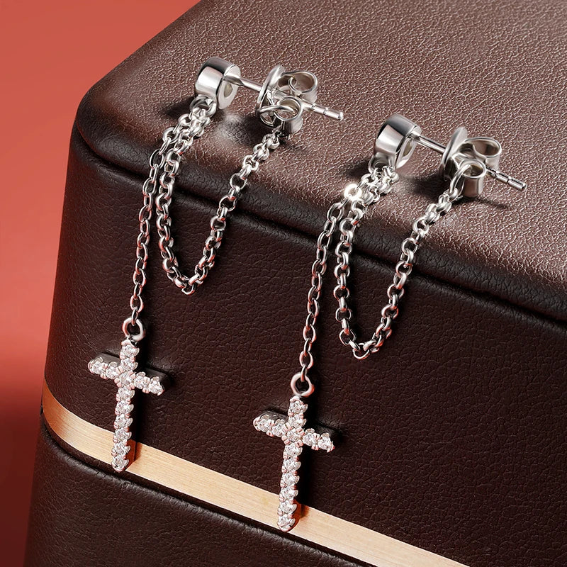 3mm Round Moissanite Diamond Cross-shaped Earrings for Women S925 Sterling Silver Earrings Wedding Party Fine Jewelry