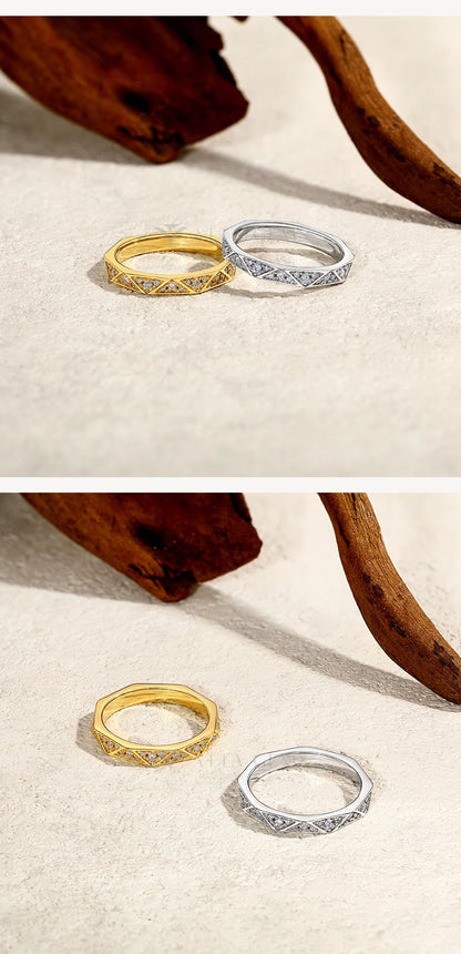 925 Sterling Silver Band Eternity Moissanite Ring Geometric Angular For Women 18kGold Plated Luxury Anniversary Jewelry