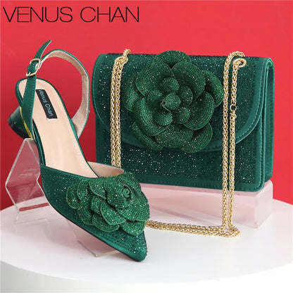 Italian Design Fashion Banquet Bags And Comfortable Mid-heel Hollow Pointed Shoes Are Suitable For parties Or Commuting