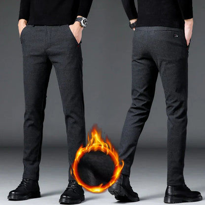 Fashion Men Thermal Fleece Casual Pants Winter Thick Straight Slim Velvet Trousers Brand Clothing Korean Male Pants Size 28-38