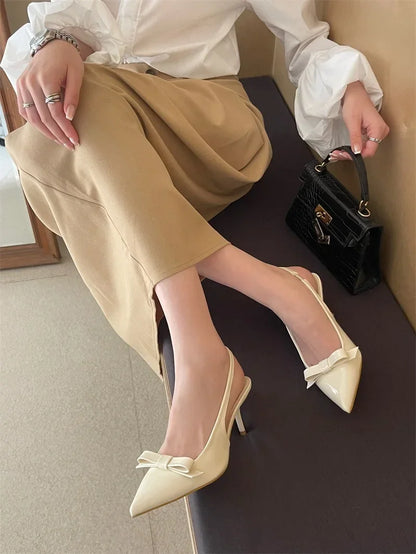 Big Size 43 Butterfly-knot Slingbacks Women Pumps Elegant Pointed Toe Thin Heels Shoes Sexy Banquet Zapatos De Mujer