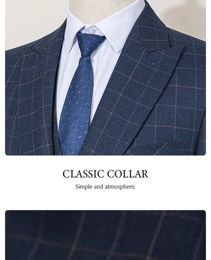 Stylish Checkered Suit 3 Piece Set Men Business Casual Wedding Outfit Slim Fit man suits