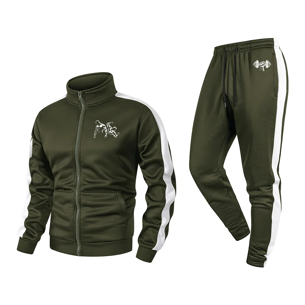 Men Sport Suit Two People Fitness Pattern Print Training Jogging Fitness Set 2 Pieces Autumn and Winter Tracksuit Sportswear