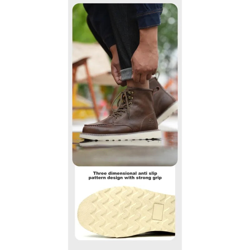 Breathable Cowhide Labor Protection Shoes with Steel Toe Caps for Anti Smashing Anti Puncture Safety Shoes Wear-resistant