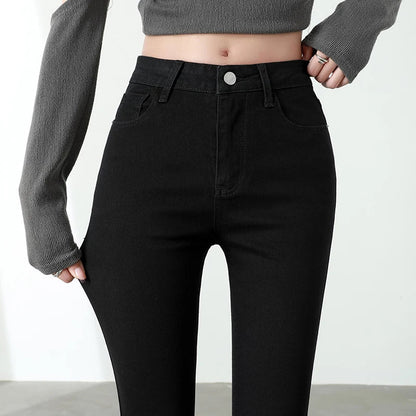 Women Light Blue Slim Skinny Denim Jeans High Waist Elastic Mom Jeans Stretch Pencil Pants Streetwear Tight Trousers