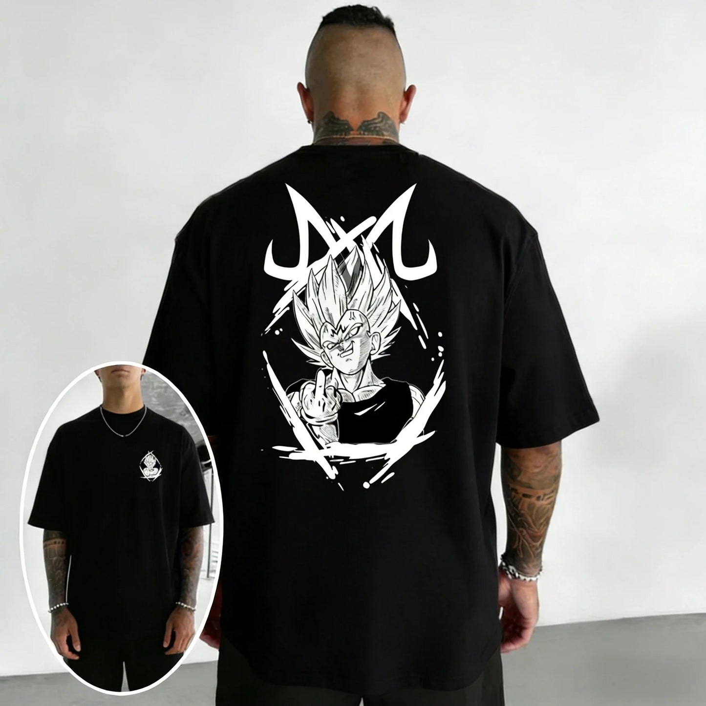 Oversized Cotton T-shirt Summer New Vegeta Print Men's Street Hip-hop Loose Casual Short Sleeved Top
