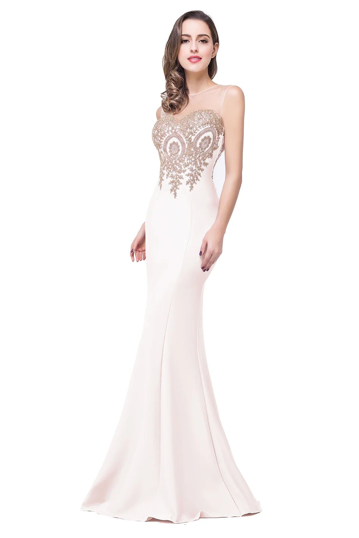 2024 Hot Sale Gold Appqulies Sweetheart Illusion Wedding Guest Gown Elegant Bridesmaid Dresses Maxi Floor Length Mermaid Gowns