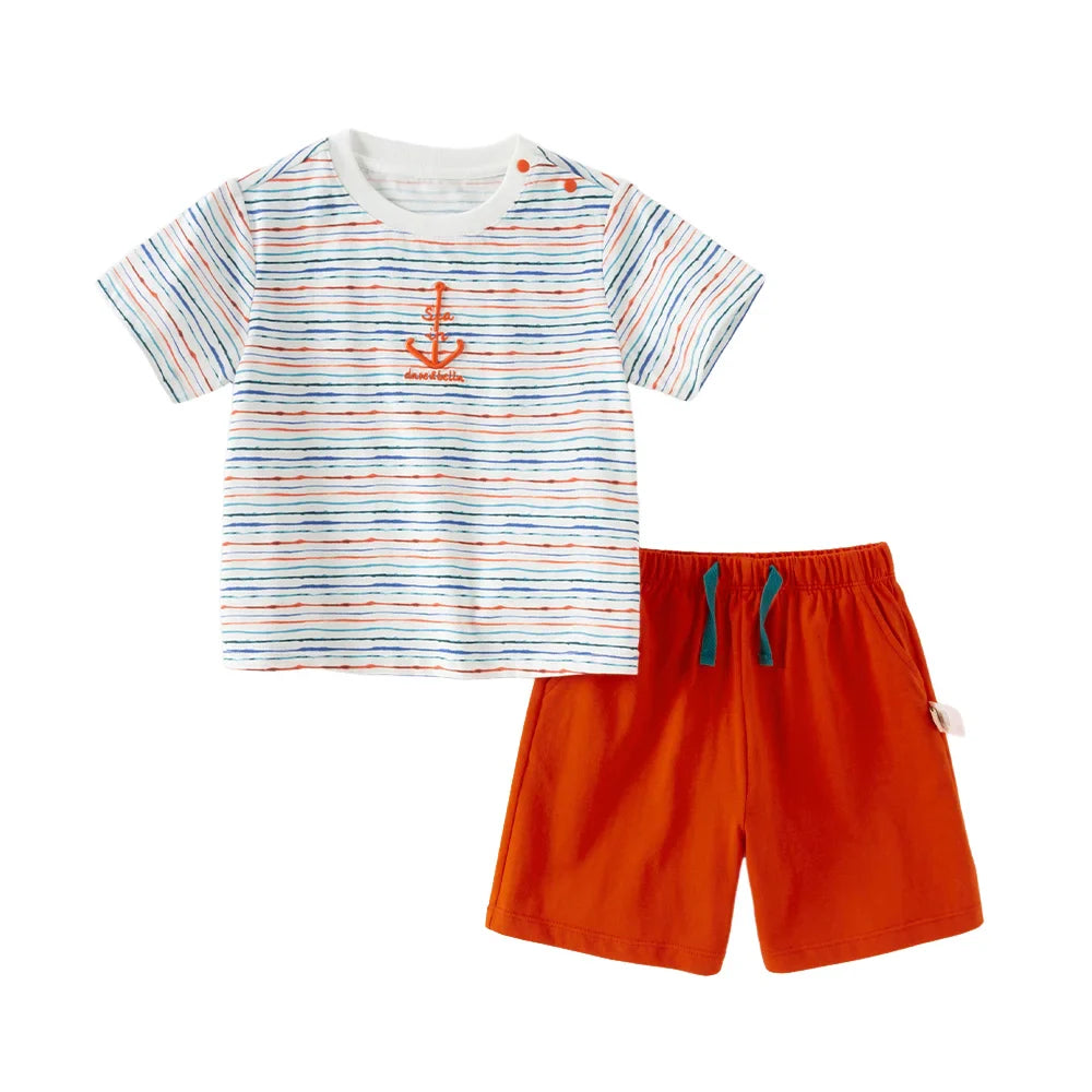 Boys Summer T-shirt 2PCS Set Childern Short Sleeve Top+Shorts Suits Kids Clothing Casual Trousers Pullover DB2262036