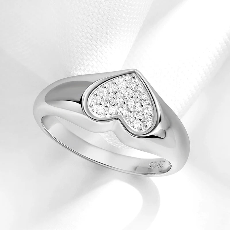 1.2mm Heart All Moissanite Rings for Women Sparkling Luxury Quality Fine Jewelry S925 Sterling Silver Plated 18k Band