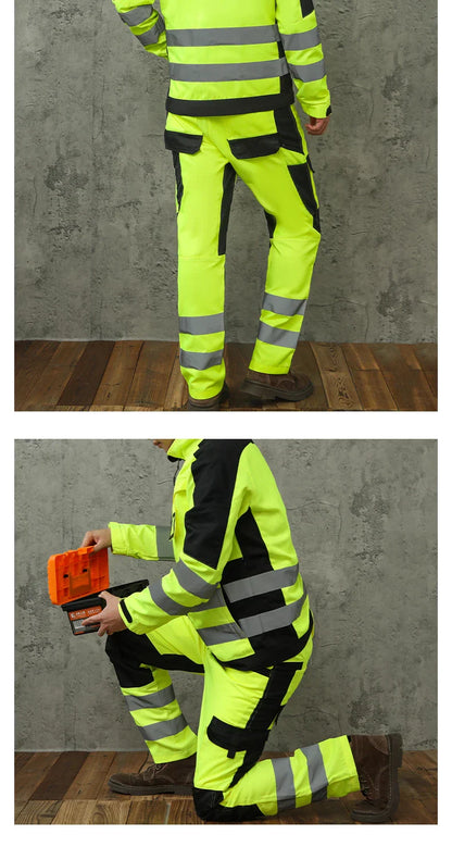 Men's Workwear Suit Work Suit Fluorescent Yellow Work Jacket and Pants Set with Multi Pockets Work Wear