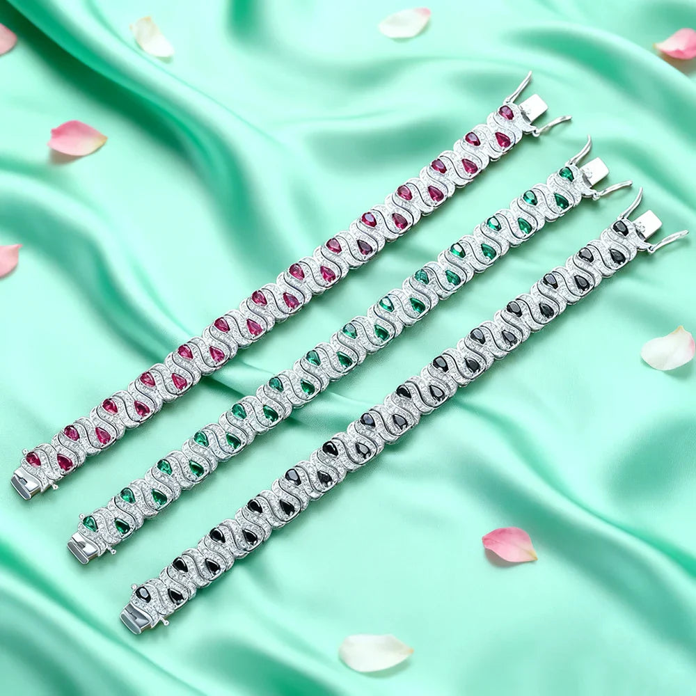 3*5mm Cultivated Emerald/Ruby Gem Bracelet for Women S925 Silver Tulip Design Bangle Party Sparkling Luxury Jewelry Gifts