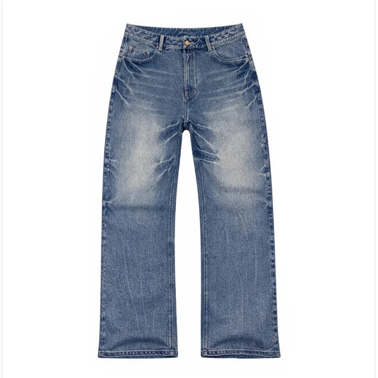 Y2K Vintage Ripped Jeans Patchwork Pocket Flower Embroidery Blue Bootcut Denim Pants American Style Hip Hip Unisex Baggy Pants