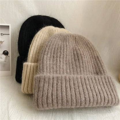 Winter Dome Brimless Casual Hat Warm Rabbit Fur Knit Hat women's double-layer Thick Wool Hat Casual Hat Toe Cap Cold Hat 4m868